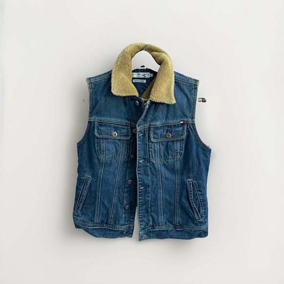 sherpa adventure gear Other - Vintage Men's Tommy Hilfiger Sherpa‎ Denim Blue Jean Vest Sz M Western
